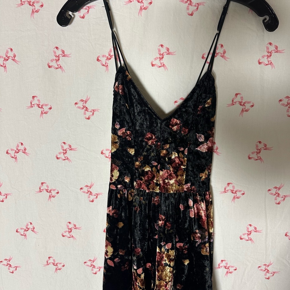 La Hearts Black Floral Velvet Jumpsuit